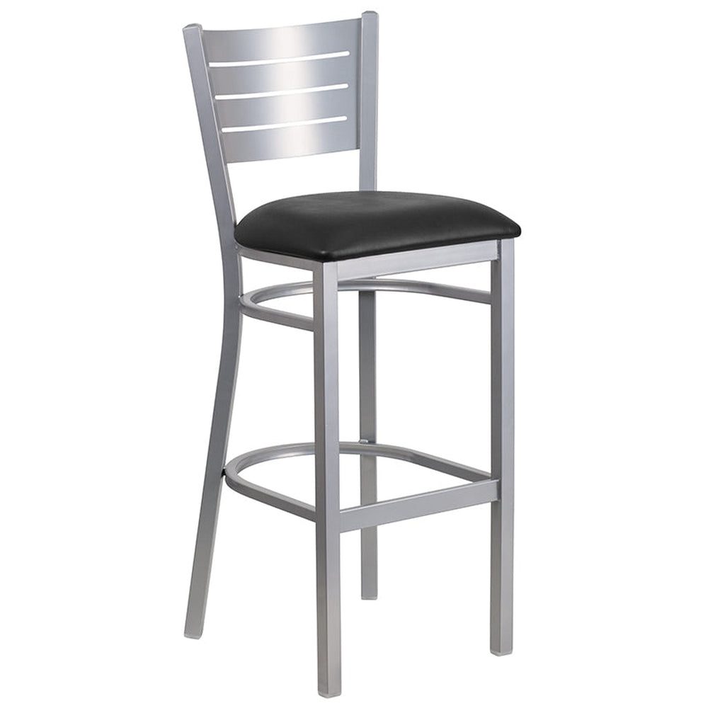 hercules series silver slat back metal restaurant barstool