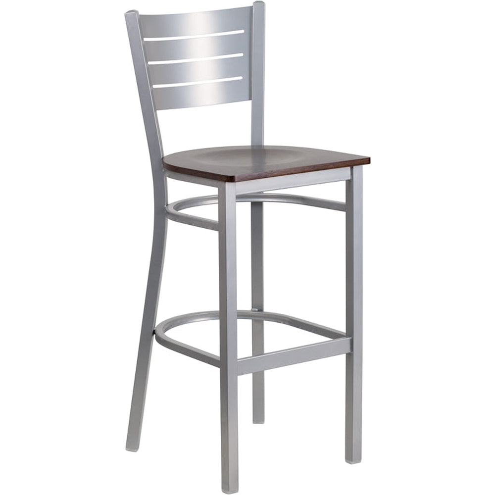 hercules series silver slat back metal restaurant barstool