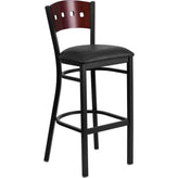 hercules series black 4 square back metal restaurant barstool mahogany wood back