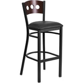 hercules series black 3 circle back metal restaurant barstool walnut wood back