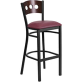 hercules series black 3 circle back metal restaurant barstool walnut wood back