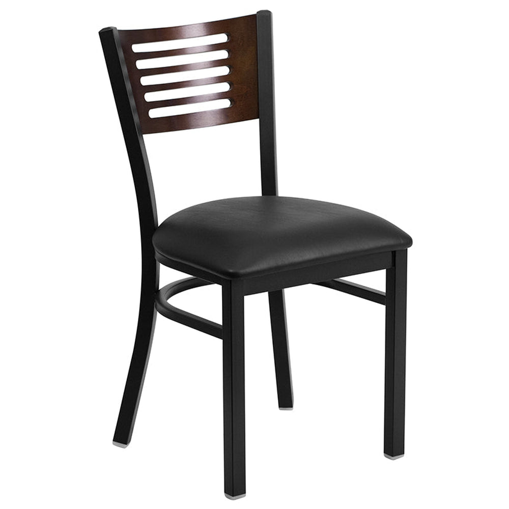 hercules series black slat back metal restaurant chair