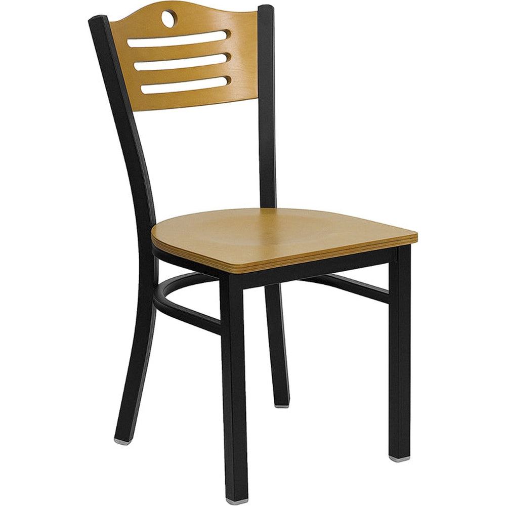 hercules series black slat back metal restaurant chair