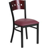 hercules series black 4 square back metal restaurant chair mahogany wood back