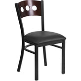 hercules series black 3 circle back metal restaurant chair walnut wood back