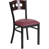 hercules series black 3 circle back metal restaurant chair walnut wood back