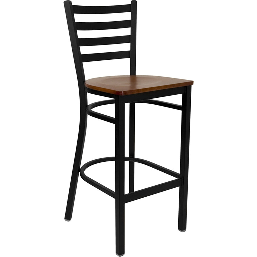 hercules series black ladder back metal restaurant barstool