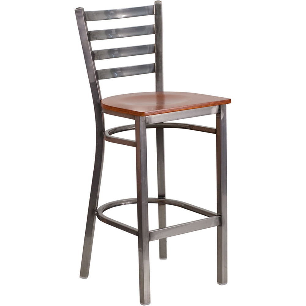 hercules series clear coated ladder back metal restaurant barstool