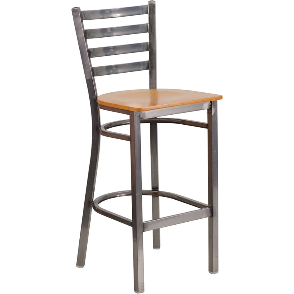 hercules series clear coated ladder back metal restaurant barstool