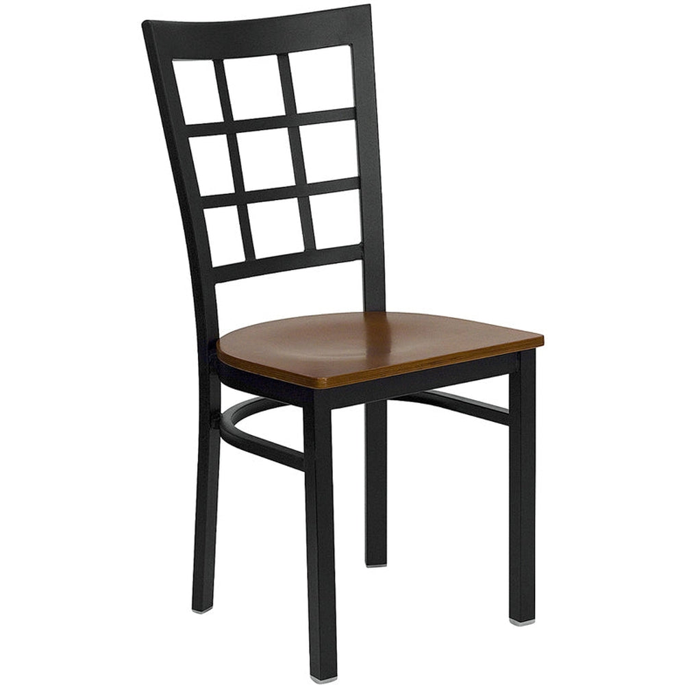 hercules series black window back metal restaurant chair