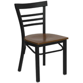 hercules series black three slat ladder back metal restaurant chair