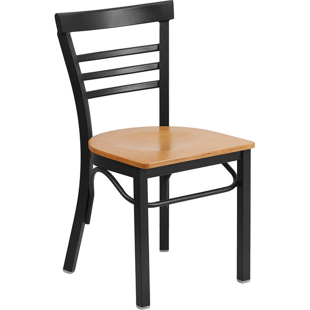 hercules series black three slat ladder back metal restaurant chair