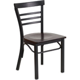 hercules series black three slat ladder back metal restaurant chair