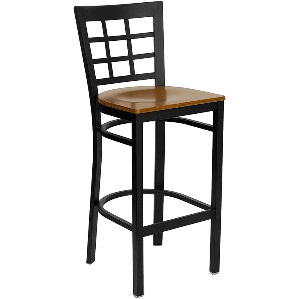 hercules series black window back metal restaurant barstool