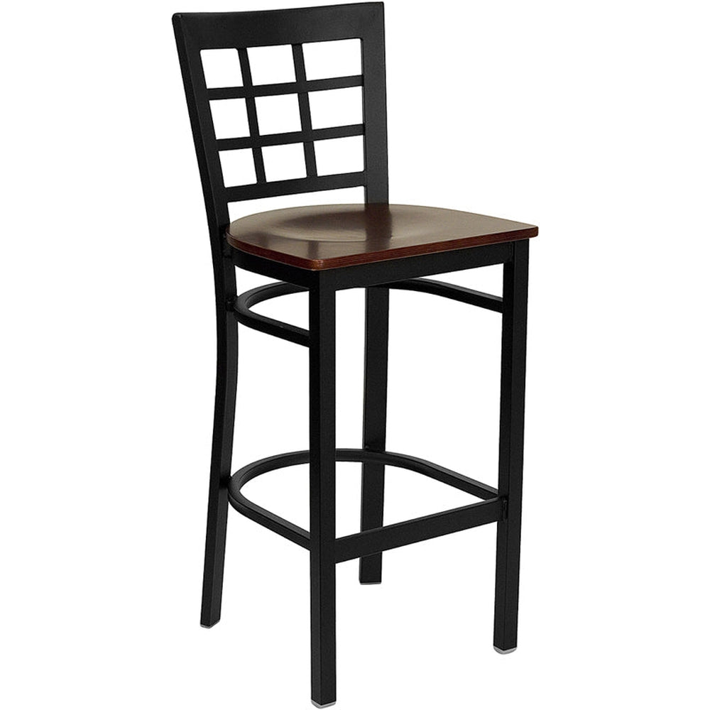 hercules series black window back metal restaurant barstool