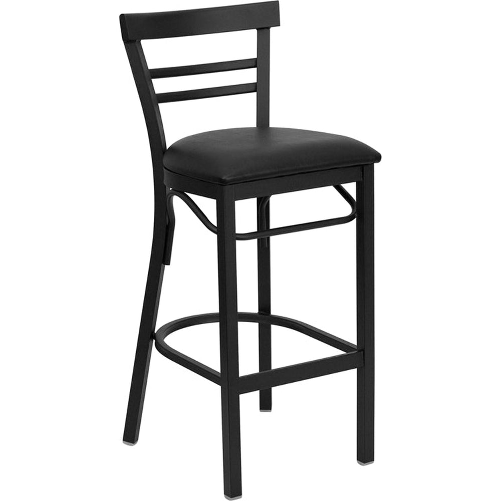 hercules series black two slat ladder back metal restaurant barstool