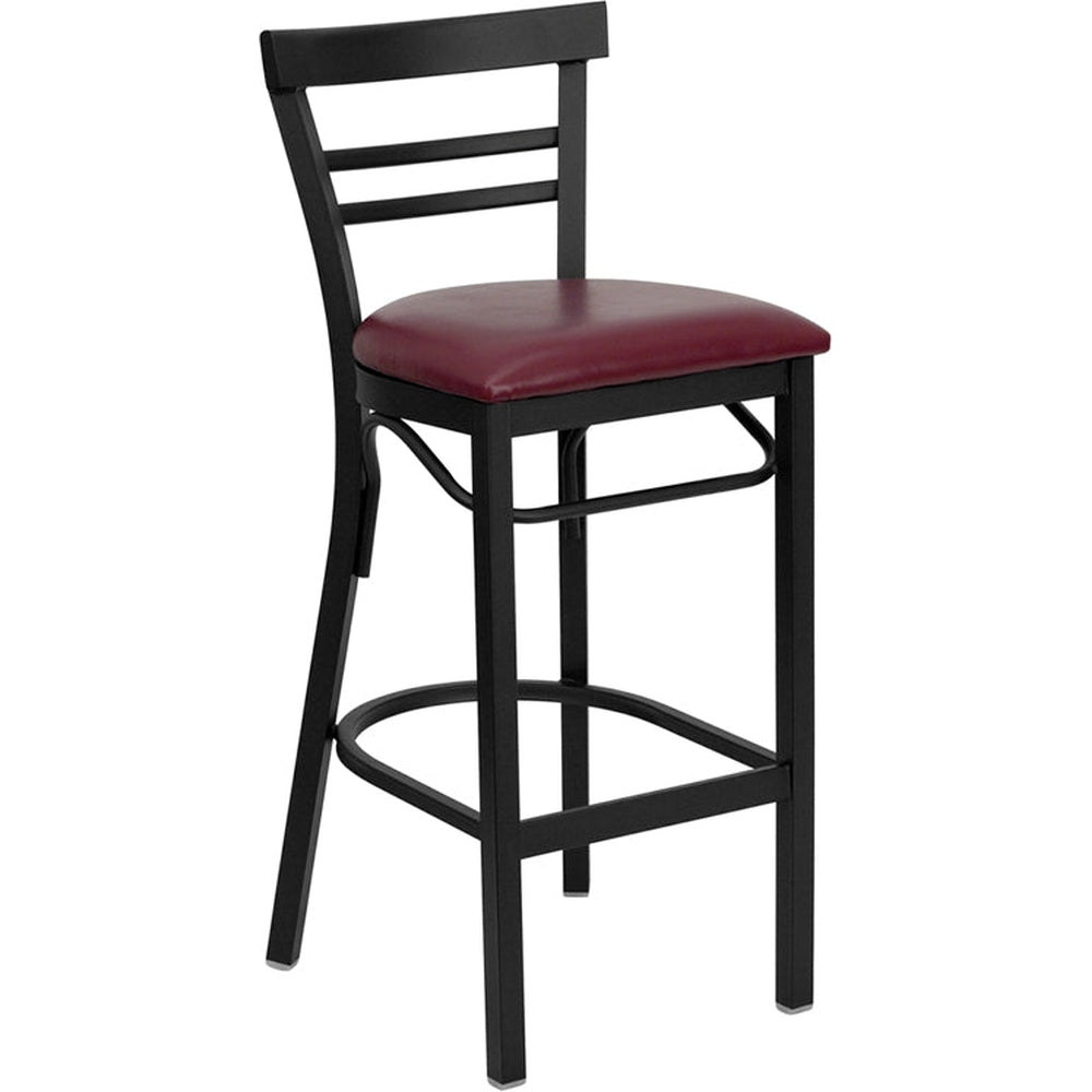 hercules series black two slat ladder back metal restaurant barstool