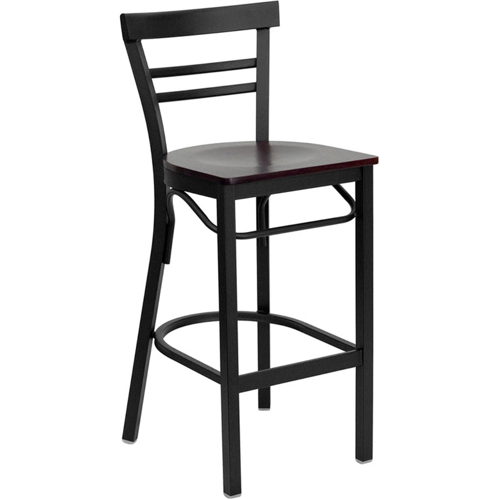 hercules series black two slat ladder back metal restaurant barstool