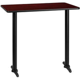 30inch x 60inch rectangular black laminate table top with 22inch x 22inch table bases