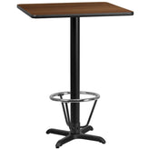 24 inch x 30 inch rectangular laminate table top with 22 inch x 22 inch bar height table base and ft ring