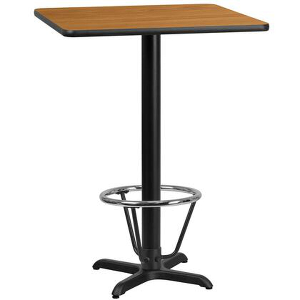 24 inch square laminate table top with 22 inch x 22 inch bar height table base and ft ring