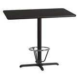 30inch x 48inch rectangular laminate table top with 23 5inch x 29 5inch bar height table base and foot ring