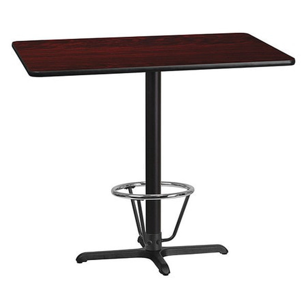 30inch x 48inch rectangular laminate table top with 23 5inch x 29 5inch bar height table base and foot ring