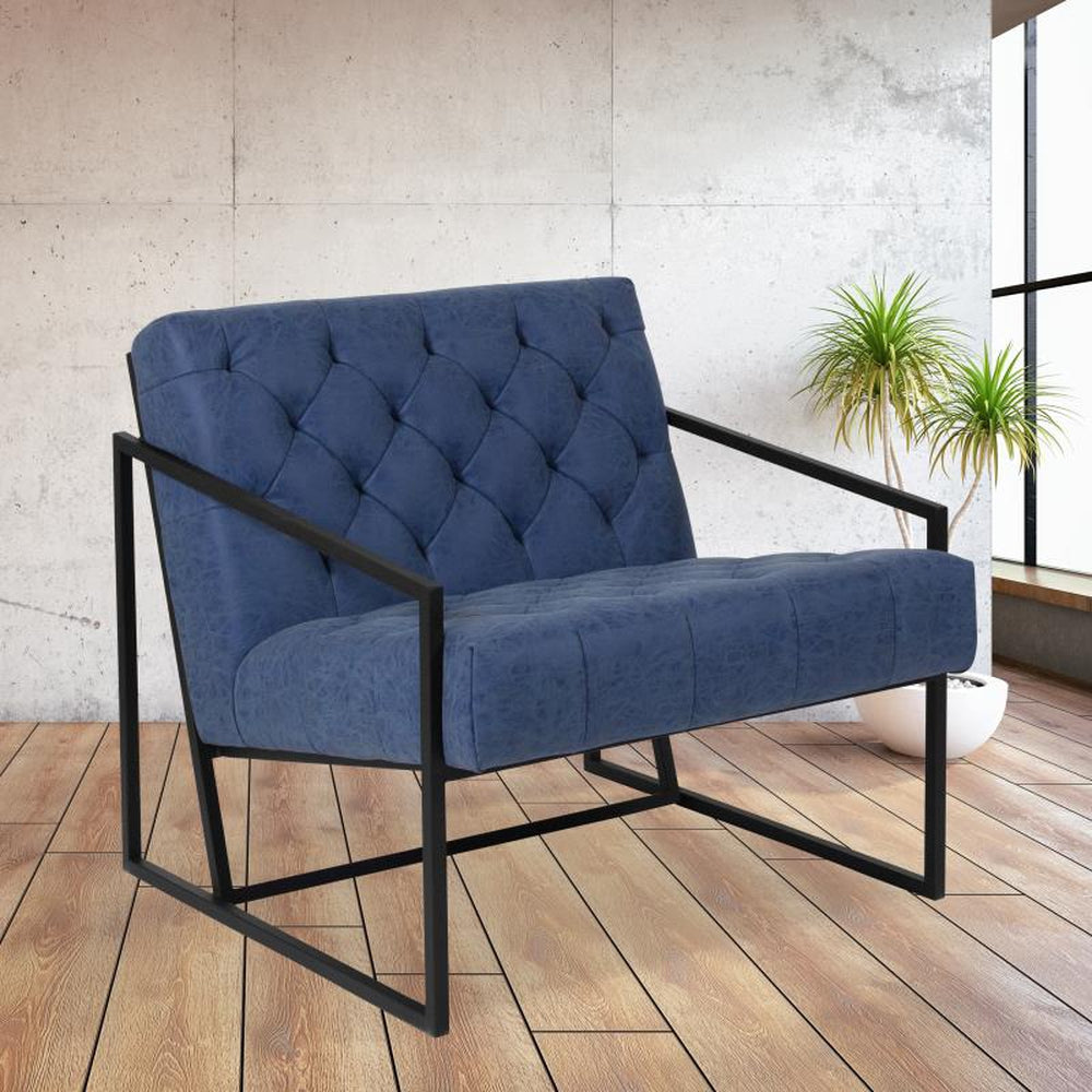 HERCULES Madison Series Retro Blue LeatherSoft Tufted Lounge Chair