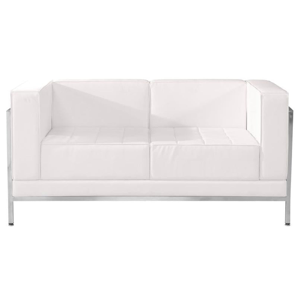 HERCULES Imagination Series Contemporary Melrose White LeatherSoft Loveseat with Encasing Frame