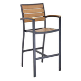 fs aluminum frame barstool with arm faux teak back silver