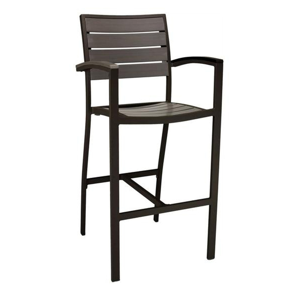 fs aluminum frame barstool with arm faux teak back silver