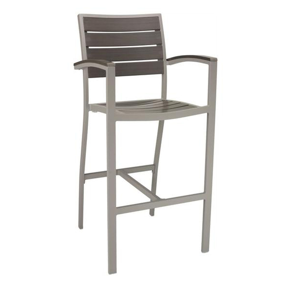 fs aluminum frame barstool with arm faux teak back silver