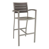 fs aluminum frame barstool with arm faux teak back silver