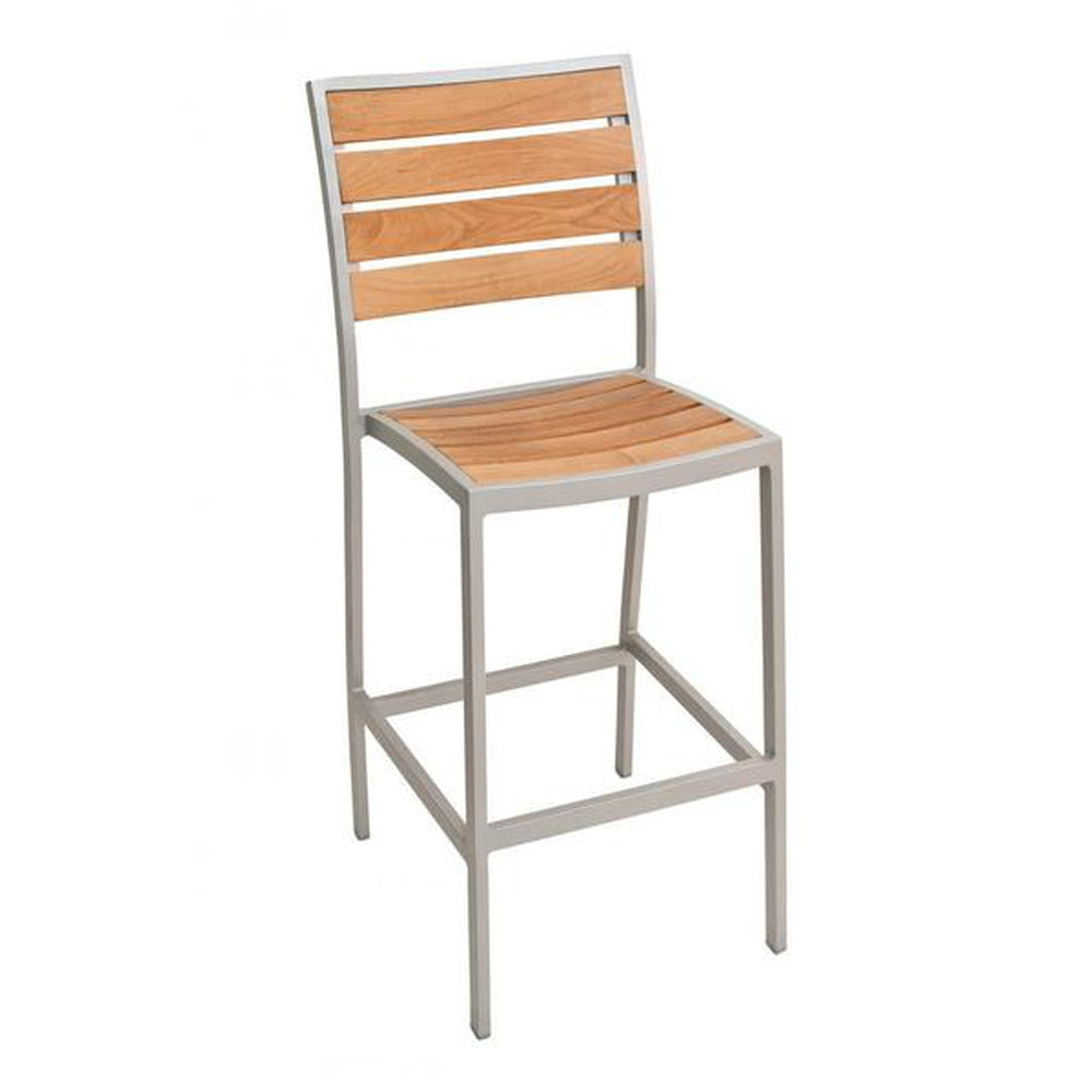 fs aluminum frame barstool with faux teak back gray