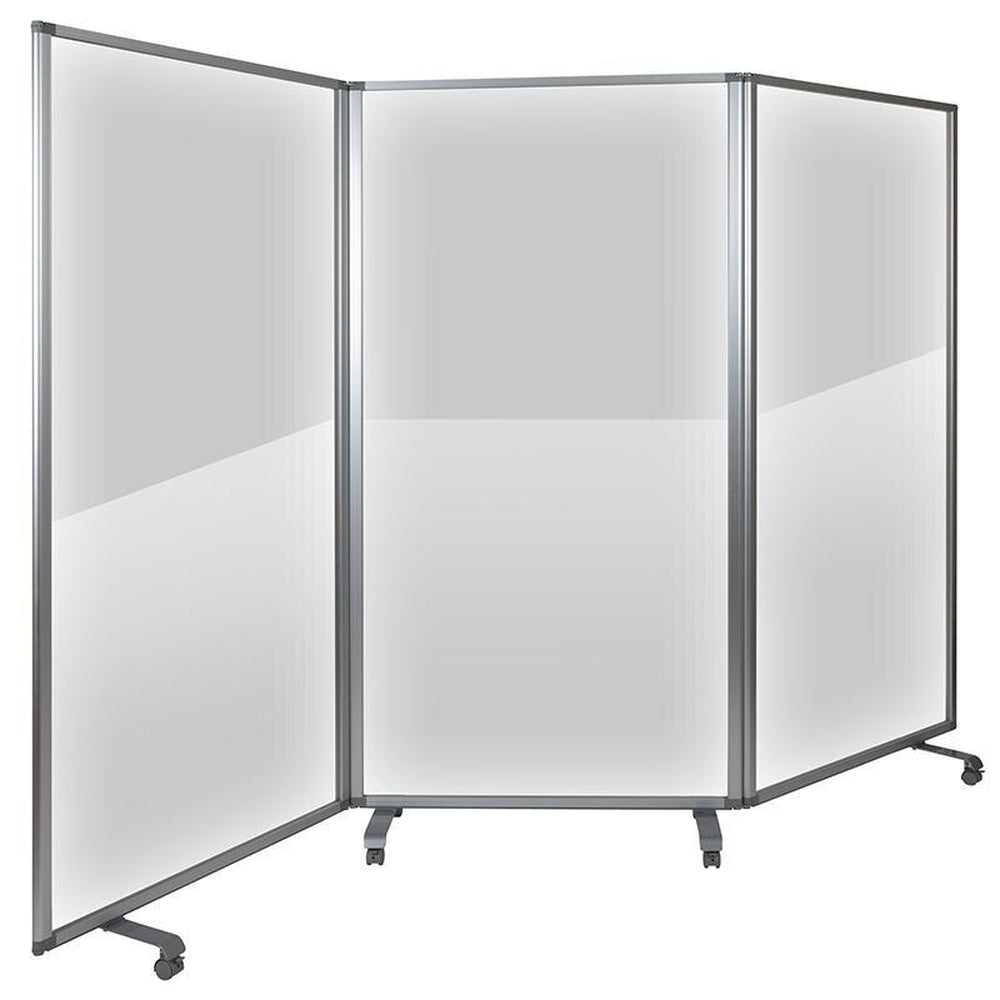 transparent acrylic mobile partition with lockable casters 3 sections included