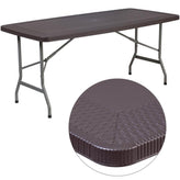 dad 5 5 ft brown rattan plastic folding table