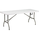 6 ft bi fold granite white plastic banquet and event folding table with carrying handle