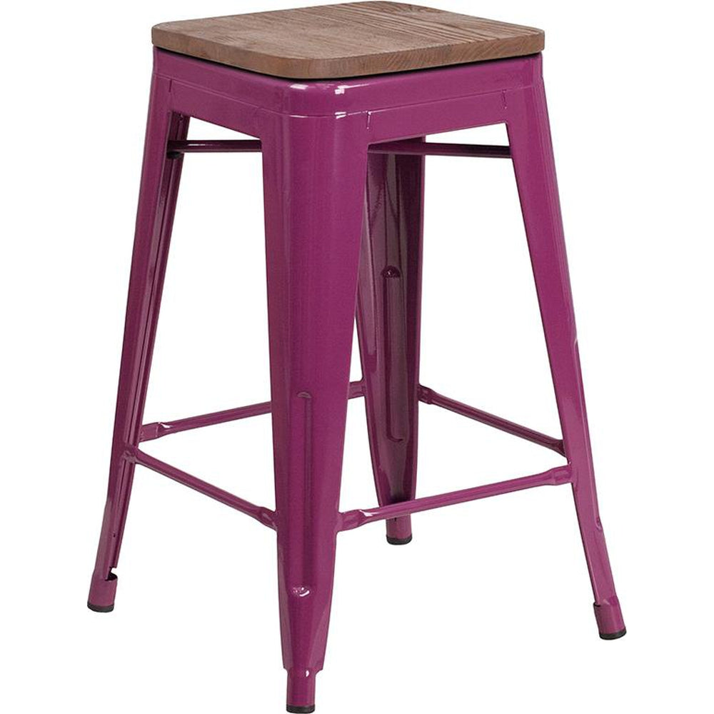 24 inch high backless counter height stool with square wood seat