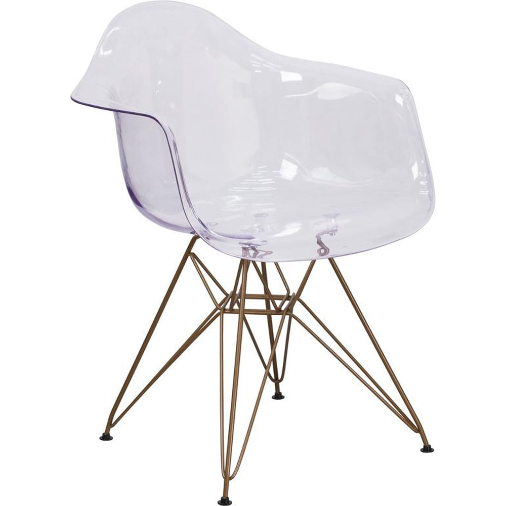 alonza series transparent side chair with gold base