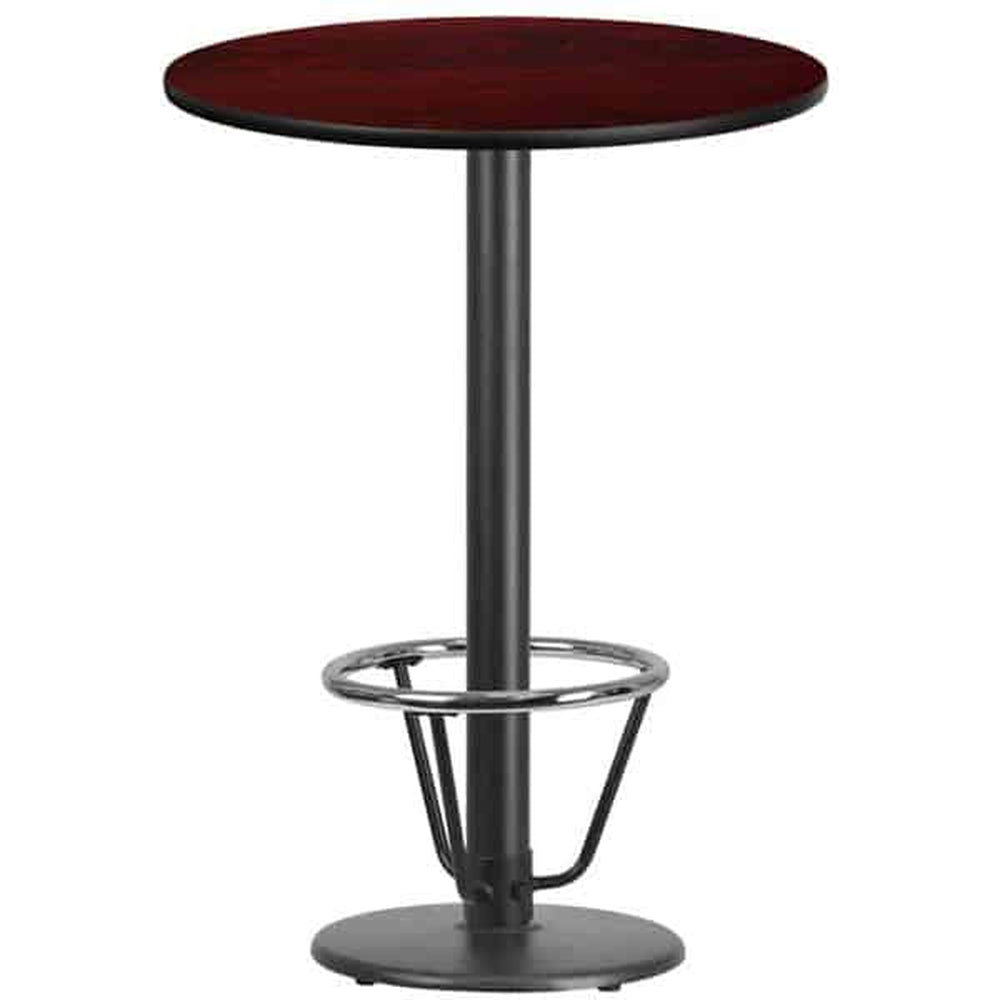 30inch round laminate table top with 18inch round bar height table base and foot ring