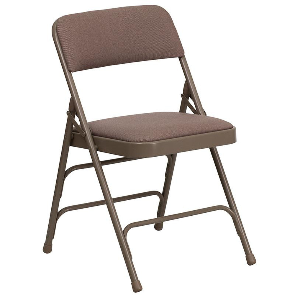 hercules series curved triple braced and double hinged beige fabric metal folding chair