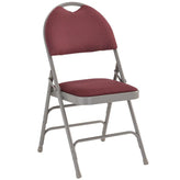 hercules series ultra premium triple braced burgundy fabric metal folding chair with easy carry handle