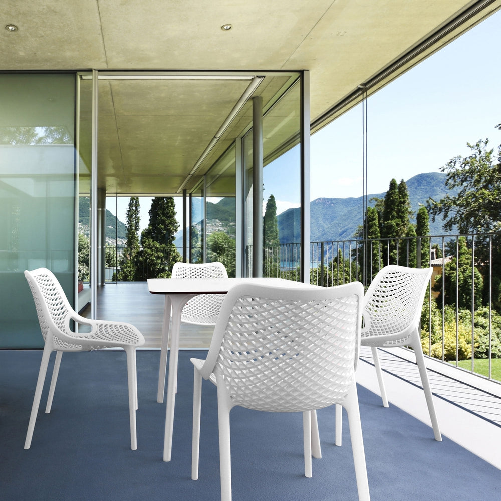 air maya square dining set with white table and 4 chairs