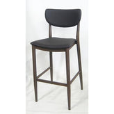 wood grain metal bar stool with espresso vinyl