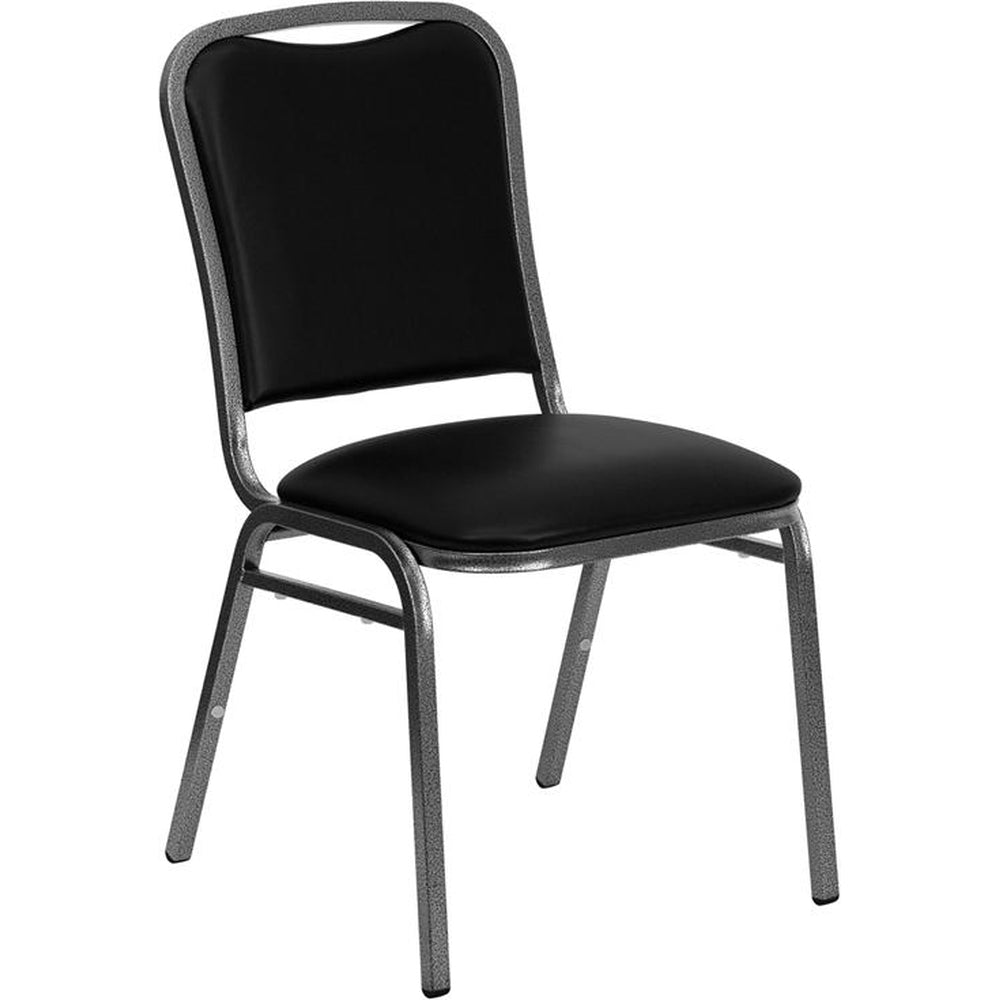 hercules series stacking banquet chair in black vinyl silver vein frame