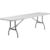 8 ft bi fold granite white plastic banquet and event folding table with carrying handle