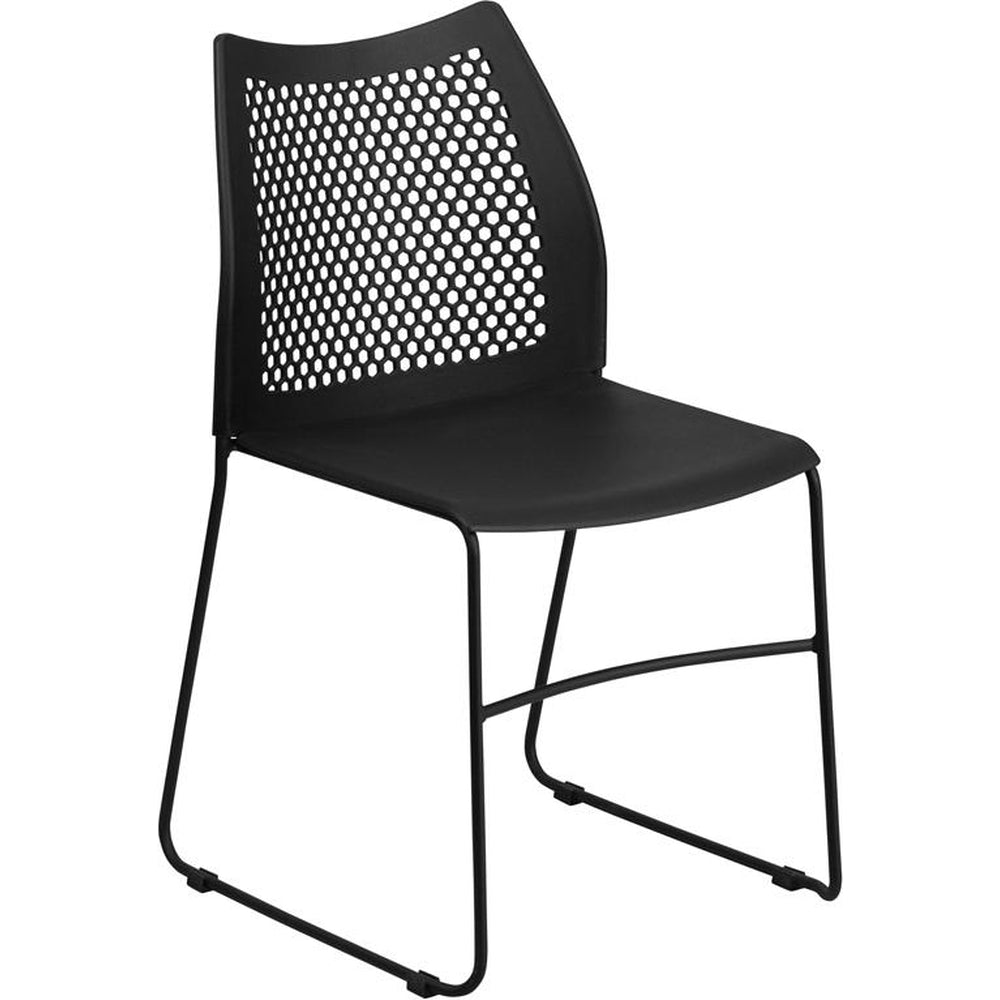 hercules series 661 lb capacity stack chair with air vent back and black powder coated sled base