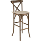 hercules series dark antique wood cross back barstool with cushion