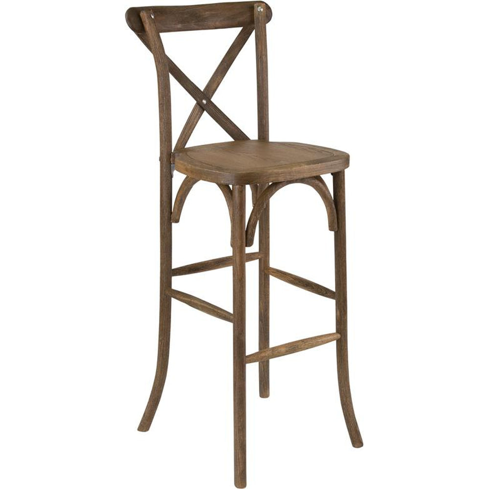 hercules series dark antique wood cross back barstool