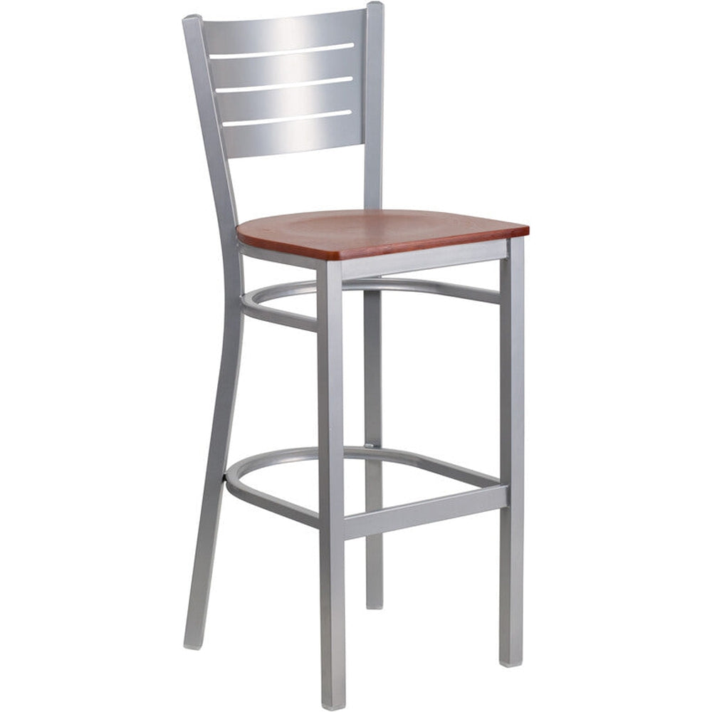 hercules series silver slat back metal restaurant barstool